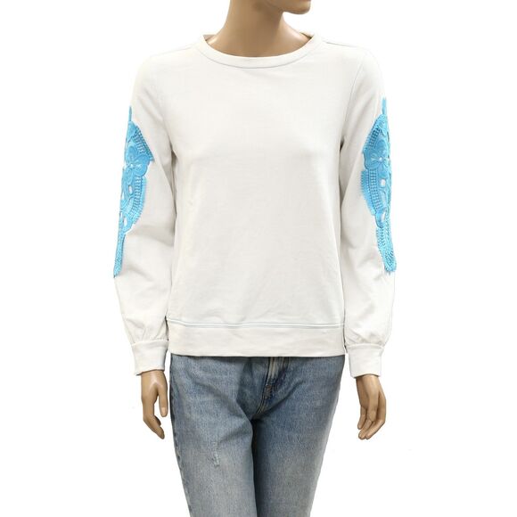 Lilly Pulitzer Tops - Lilly Pulitzer Rooney Sweatshirt Top Embroidered Patchwork Cotton XS 287605